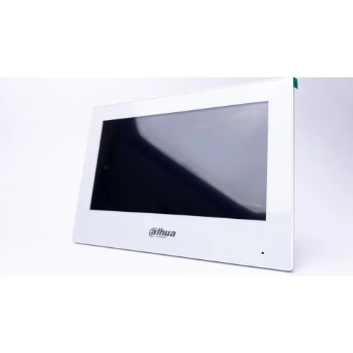 Монитор видеодомофона IP 7-и дюймовый, белый, 1024x600 разрешение, Android 8.1, ёмкостной сенсорный экран; тревожные входы / выходы 8/1, LAN;  поддержка micro-SD до 265Гб, Возможность просмотра IP видеокамер, WiFi 2.4ГГц, Питание DC 12В/PoE(802.3af); Габа