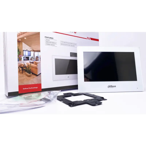 Монитор видеодомофона IP 7-и дюймовый, белый, 1024x600 разрешение, Android 8.1, ёмкостной сенсорный экран; тревожные входы / выходы 8/1, LAN;  поддержка micro-SD до 265Гб, Возможность просмотра IP видеокамер, WiFi 2.4ГГц, Питание DC 12В/PoE(802.3af); Габа