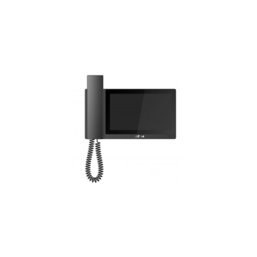 Монитор видеодомофона IP 7-и дюймовый, с трубкой, черный/белый, 1024x600, ёмкостной сенсорный экран, трев 6/1, RS485, LAN, micro-SD до 32Гб, Возможность просмотра IP видеокамер, DC 12В/PoE(802.3af), 236 мм х 129,8 мм х 23 мм, Установка - на стену/на стол