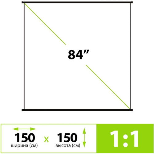 Экран Cactus 150x150см Map type CS-PSRM-150x150-BK 1:1 настенно-потолочный рулонный черный