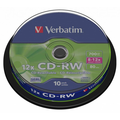 Диск CD-RW Verbatim 700Mb 12x Cake Box (10шт) (43480)