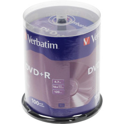 Диск DVD+R Verbatim 4.7Gb 16x Cake Box (100шт) (43551)