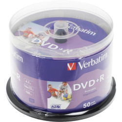 Диск DVD+R Verbatim 4.7Gb 16x Cake Box (50шт) Printable (43512)