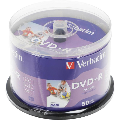 Диск DVD+R Verbatim 4.7Gb 16x Cake Box (50шт) Printable (43512)