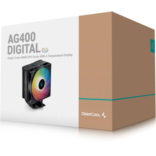 Кулер Deepcool AG400 Digital Bk ARGB Soc-AM5/AM4/1200/1700/1851 черный 4-pin 31.6dB Al+Cu LCD 220W 636gr Ret (R-AG400-BKADMN-G-1) [R-AG400-BKADMN-G-1]