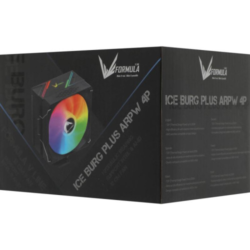 Кулер Formula Ice Burg Plus ARPW 4P ARGB Soc-AM5/AM4/1200/1700/1851 черный 4-pin 17-34dB Al+Cu 200W Ret [ICE BURG PLUS ARPW 4P]