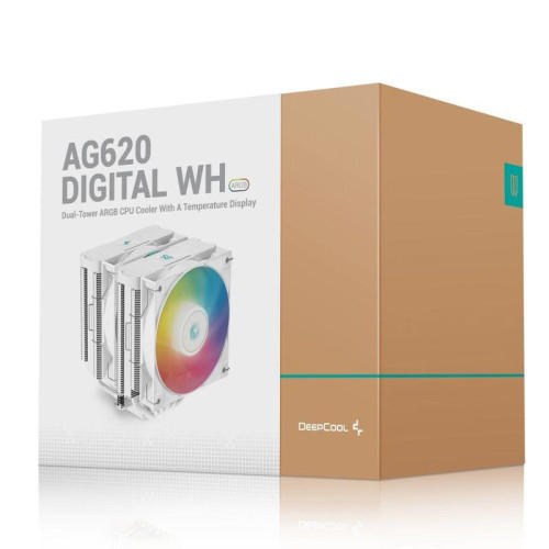 Кулер Deepcool AG620 Digital ARGB Soc-AM5/AM4/1200/1700/1851 белый 4-pin 29.4dB Al+Cu LCD 260W 1370gr Ret (R-AG620-WHADMN-G-2) [R-AG620-WHADMN-G-2]