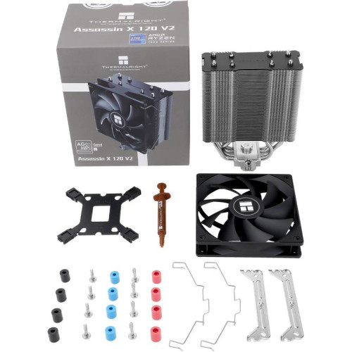 Кулер Thermalright Assassin X 120 v2 Soc-AM5/AM4/1200/1700/1851 черный 4-pin 25.6dB Al+Cu 700gr Ret (AX120-V2) [AX120-V2]