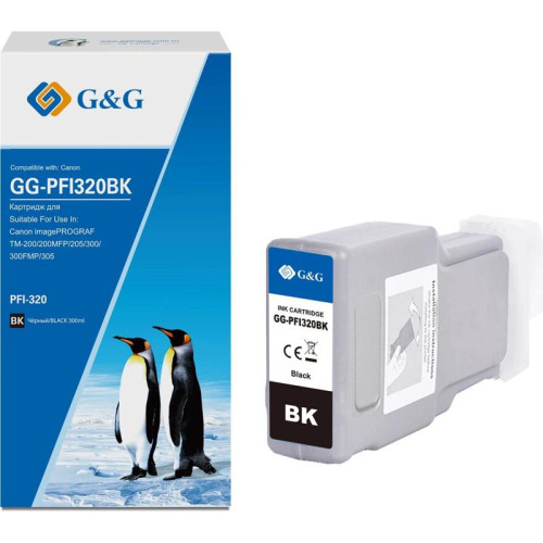 Струйный картридж G&G GG-PFI320BK PFI-320BK черный, 300 мл, для Canon imagePROGRAF TM-200/200MFP/205/300/300MFP/305
