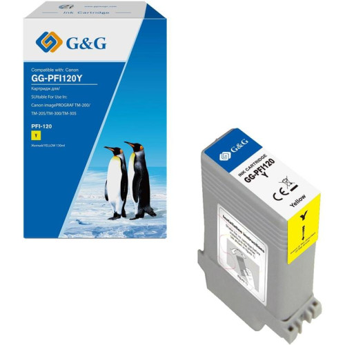 Картридж струйный G&G GG-PFI120Y PFI-120 Y желт.пигм. (130мл) для Canon imagePROGRAF TM-200/205/300/305/250