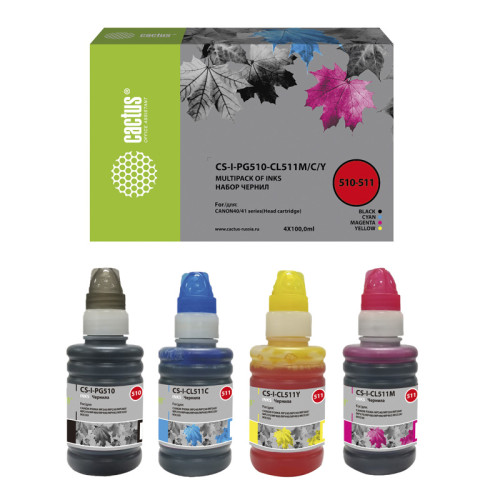 -/ Чернила Cactus CS-I-PG510-CL511M/C/Y многоцветный набор 4x100мл для Canon Pixma MP240/MP250/MP260/MP