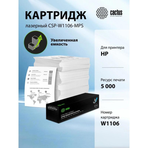 Картридж лазерный Cactus CSP-W1106-MPS черный (5000стр.) для HP Laser 107a/107r/107w/135a MFP/135r MFP/135w MFP/137fnw MFP