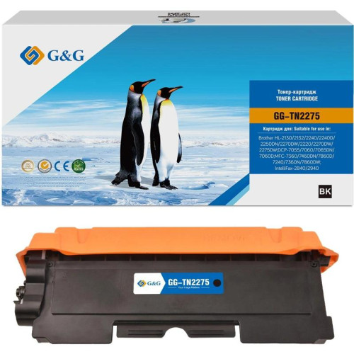 Тонер-картридж G&G GG-TN2275 TN-450/2220/2275/27J/2250/2280 черный, 2600 стр., для Brother HL-2130/2132/2240/2240D/2250DN/2270DW/2220/2270DW/2275DW/DCP-7055/7060/7065DN/7060D/MFC-7360/7460DN/7860D/7240/7360N/7860DW/IntelliFax-2840/2940