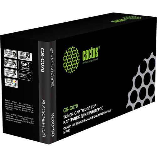 Картридж лазерный Cactus CS-C070 070 черный (3000стр.) для Canon i-SENSYS LBP243/LBP246/MF461/MF463/MF465