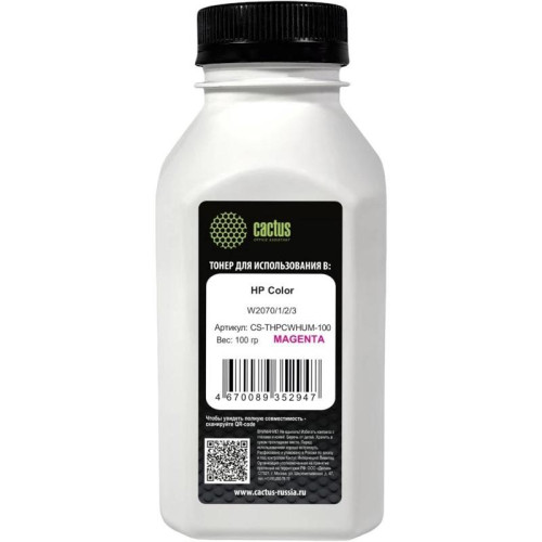 Тонер Cactus CS-THPCWHUM-100 пурпурный флакон 100гр. для принтера HP Color W2070/1/2/3