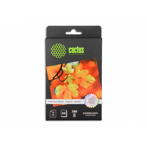 Фотобумага Cactus Prof CS-HGA626050 10x15/260г/м2/50л./белый глянцевое для струйной печати