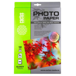 Фотобумага Cactus CS-GA518050 A5/180г/м2/50л./белый глянцевое для струйной печати