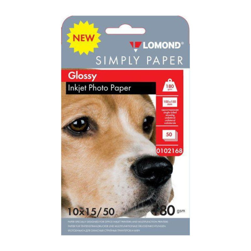 Бумага Lomond Simply 0102168 10x15/180г/м2/50л./белый CIE148% глянцевое для струйной печати