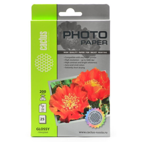 Фотобумага Cactus CS-GA620025 10x15/200г/м2/25л./белый глянцевое для струйной печати