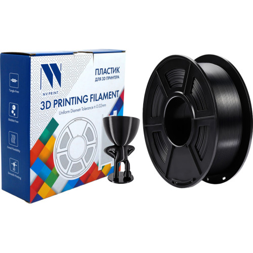 -/ Филамент NVPRINT Silk PLA+ Black для 3D печати диаметр 1.75мм  длина 330 метров  масса 1 кг