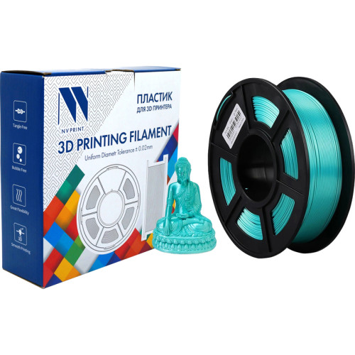 -/ Филамент NVPRINT Silk PLA+ Green для 3D печати диаметр 1.75мм  длина 330 метров  масса 1 кг