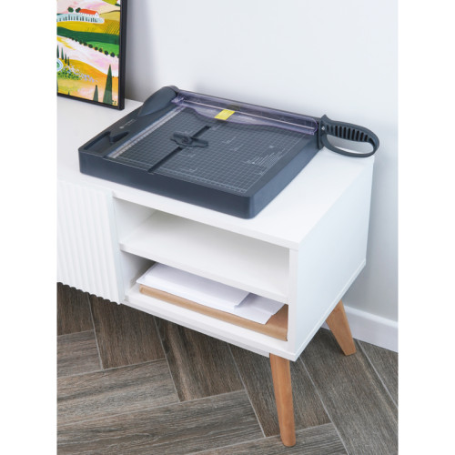 Резак сабельный ГЕЛЕОС РС A4 Маэстро, А4, 35 листов (70г/м2), прижим механич. корпус пластик, защитный экран, рукоятка анатомической формы, лоток-органайзер для скрепок