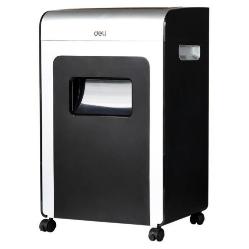 Шредер Deli E9917-EU черный/белый с автоподачей (секр.P-4) фрагменты 16лист. 31лтр. скрепки скобы пл.карты CD