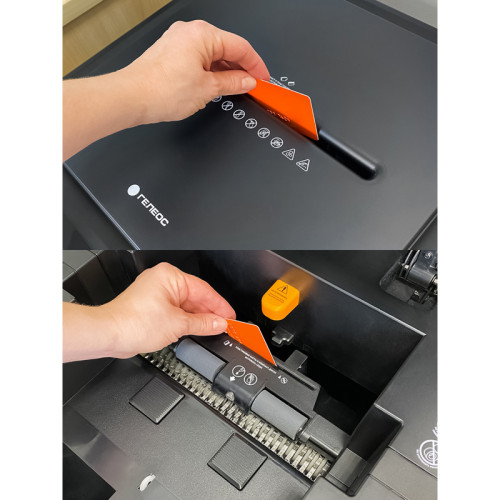 Уничтожитель документов ГЕЛЕОС АП55-4, DIN P-4 (4 ур-нь секр.), фрагмент 3,9х12мм, АВТОПОДАЧА 400 лист  (70г/м2), пл.карты/скрепки/скобы, 55 литров