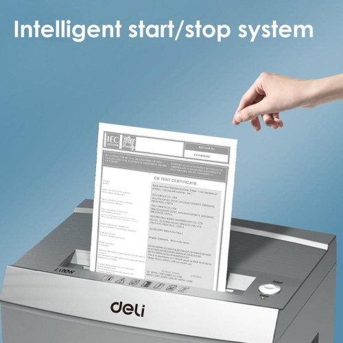 Шредер Deli ET096 с автоподачей (секр.P-5) фрагменты 16 лист. 30 л, скрепки/скобы/пл.карты/CD