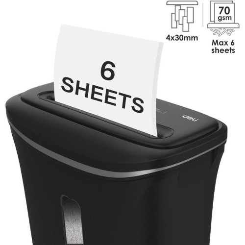 Шредер Deli E9945 (секр.P-4) фрагменты 6 лист. 12 л, скобы/пл.карты