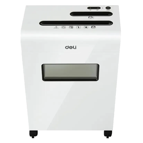 Шредер Deli E9911-EU (секр.P-4) фрагменты 8 лист. 16 л, скрепки/скобы/пл.карты/CD