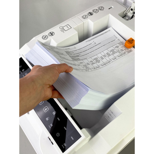 Уничтожитель документов ГЕЛЕОС АП55-5, DIN P-5 (5 ур-нь секр.), фрагмент 1,9х12мм, АВТОПОДАЧА 400 лист  (70г/м2), пл.карты/скрепки/скобы, 55 литров