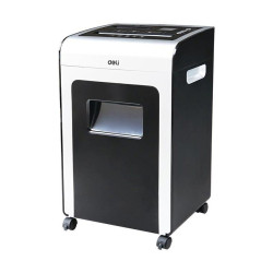 Шредер Deli E9917-EU черный/белый с автоподачей (секр.P-4) фрагменты 16лист. 31лтр. скрепки скобы пл.карты CD