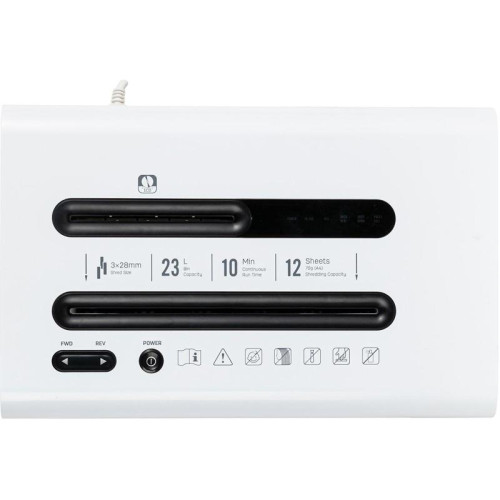 Шредер Deli E9903-EU (секр.P-4) фрагменты 12 лист. 23 л, скрепки/скобы/пл.карты/CD