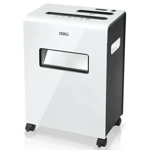 Шредер Deli E9911-EU (секр.P-4) фрагменты 8 лист. 16 л, скрепки/скобы/пл.карты/CD