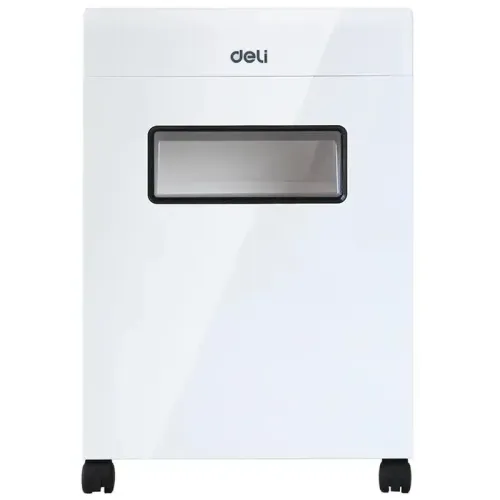 Шредер Deli E9911-EU (секр.P-4) фрагменты 8 лист. 16 л, скрепки/скобы/пл.карты/CD