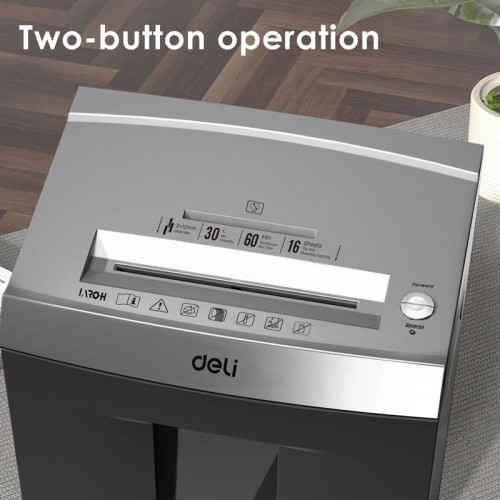 Шредер Deli ET096 с автоподачей (секр.P-5) фрагменты 16 лист. 30 л, скрепки/скобы/пл.карты/CD