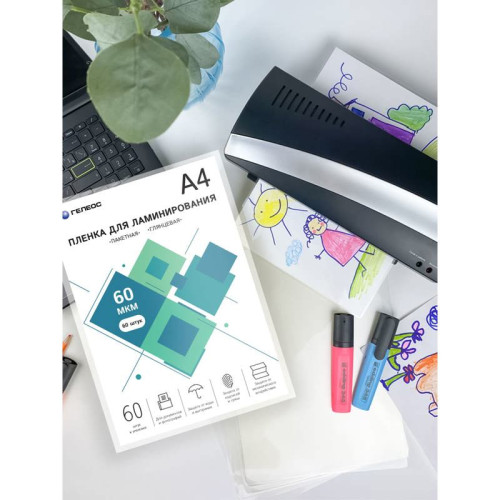 Пленка для ламинирования A4, 216х303 (60 мкм) глянцевая 60шт, ГЕЛЕОС [LPA4-60-60]