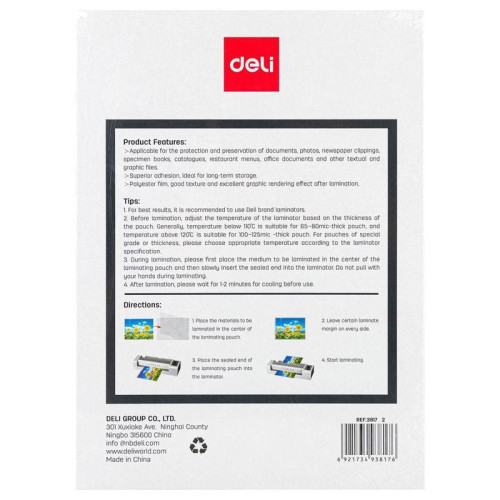 Плёнка для ламинирования Deli Size: A4Thickness: 125mic