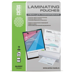 Пленка для ламинирования Cactus 75мкм A4 (100шт) глянцевая 216x303мм CS-LPGA475100