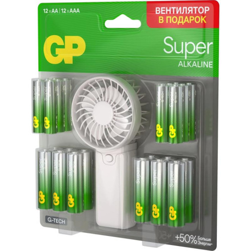Батарея GP Super 15A/24A/FANWETA21-2CRSBC24 AA/AAA (промо:Вентилятор в подарок) (24шт) блистер