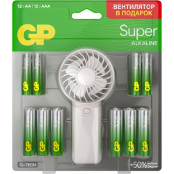 Батарея GP Super 15A/24A/FANWETA21-2CRSBC24 AA/AAA (промо:Вентилятор в подарок) (24шт) блистер