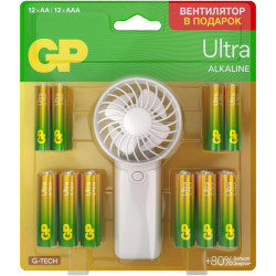 Батарея GP Ultra 15AU/24AU/FANWETA21-2CRSBC24 AA/AAA (промо:Вентилятор в подарок) (24шт) блистер