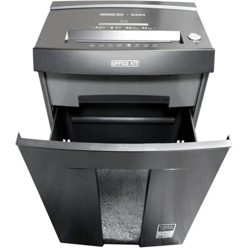 Шредер Office Kit S300 0,8x5 черный (секр.P-7) фрагменты 8лист. 33лтр. пл.карты CD Шредер Office Kit S300 0,8x5 черный (секр.P-7) фрагменты 8лист. 33лтр. пл.карты CD