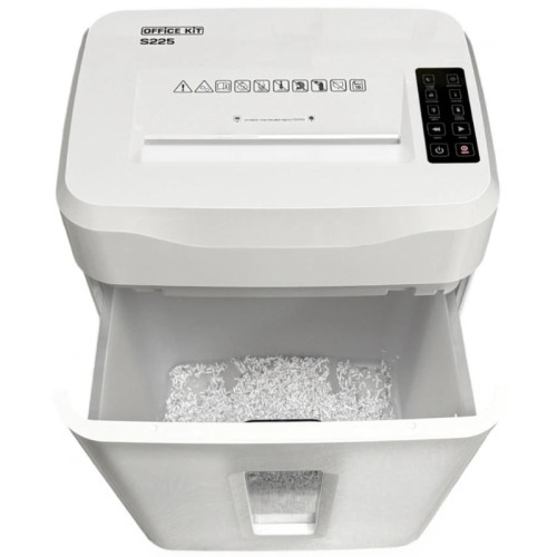 Шредер Office Kit S225 1,9х12 белый (секр.P-5) фрагменты 18лист. 35лтр. скобы пл.карты CD