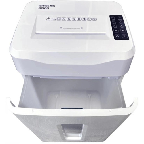 Шредер Office Kit S210N 3,9x38 белый (секр.P-4) фрагменты 16лист. 35лтр. скрепки скобы пл.карты CD