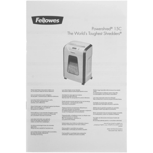Шредер Fellowes PowerShred 15С белый (секр.P-4) фрагменты 15лист. 19лтр. скрепки скобы пл.карты Шредер Fellowes PowerShred 15С белый (секр.P-4) фрагменты 15лист. 19лтр. скрепки скобы пл.карты