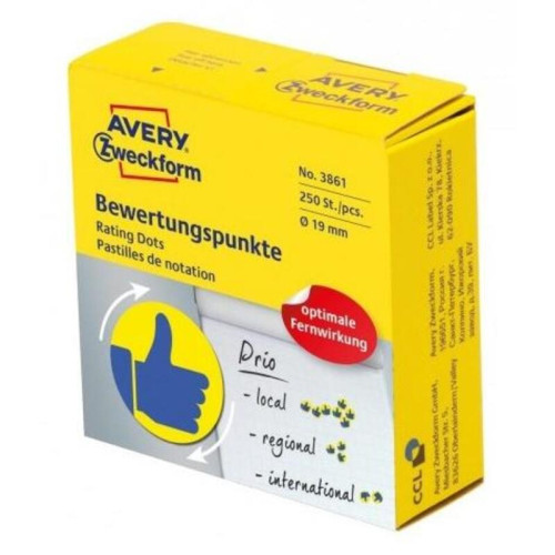 Этикетки Avery Zweckform 3861 250шт на листе диаметр 19мм/70г/м2/желтый самоклей. универсальная Этикетки Avery Zweckform 3861 250шт на листе диаметр 19мм/70г/м2/желтый самоклей. универсальная