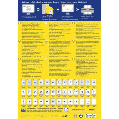 Этикетки Avery Zweckform 3424 A4 105x48мм 12шт на листе/70г/м2/белый/100л. матовое самоклей. универсальная