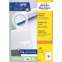 Этикетки Avery Zweckform 3424 A4 105x48мм 12шт на листе/70г/м2/белый/100л. матовое самоклей. универсальная